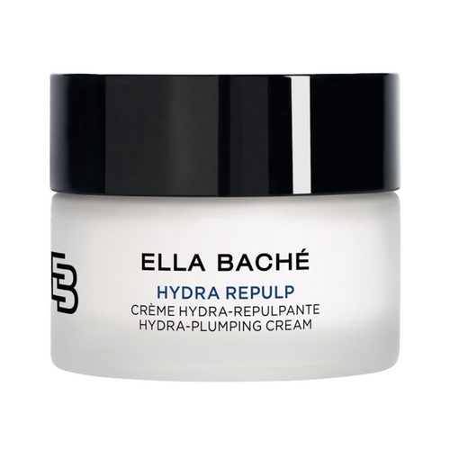 Ella Bache Hydra-Plumping Cream jar featuring hydrating ingredients like hyaluronic acid for supple, rehydrated skin.
