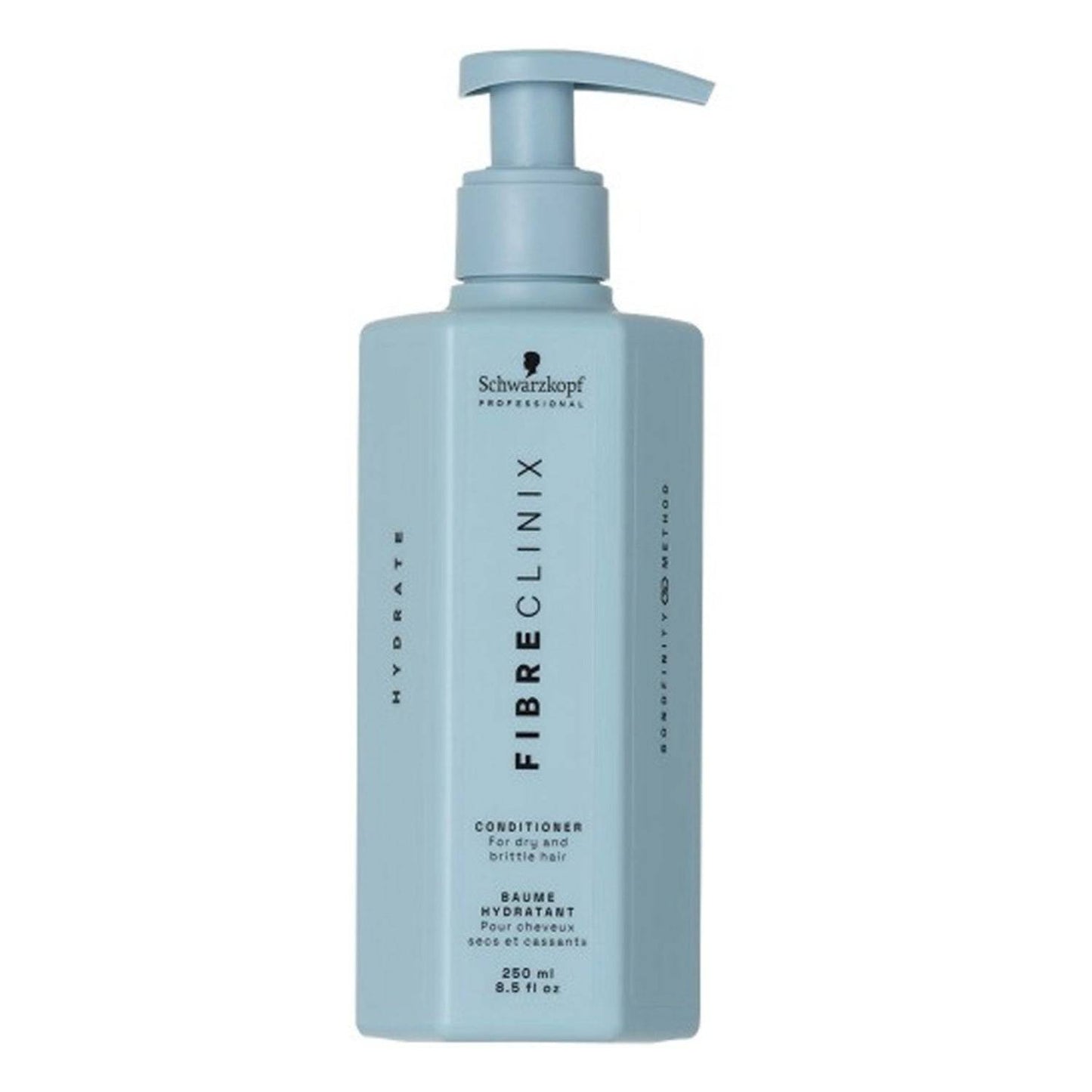 Fibre Clinix Hydrate Conditioner 250ml bottle with pump dispenser for dry and brittle hair. Hydrating hair conditioner to improve elasticity and prevent breakage.