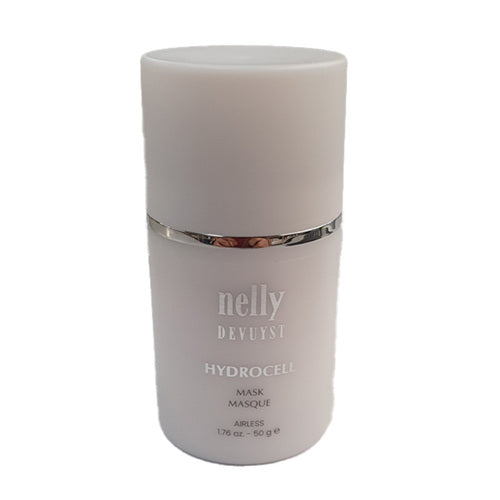 Nelly Devuyst Hydrocell Mask 50g airless pump for face, eyes, and neck, targeting dry and mature skin concerns.
