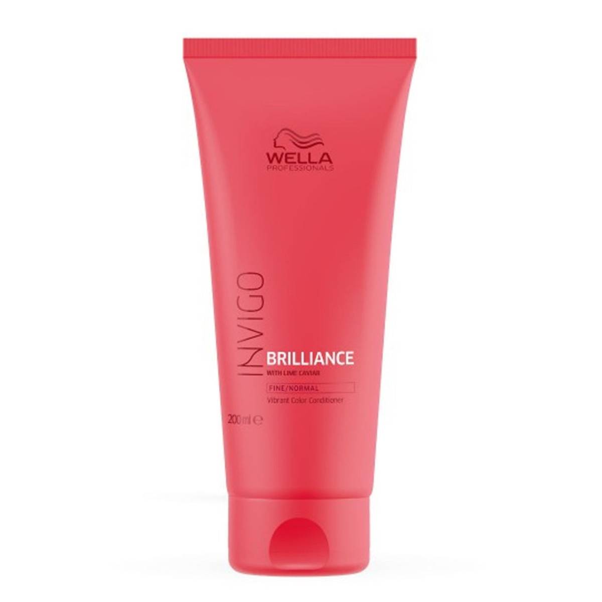 Acondicionador Wella Brilliance para cabello normal a fino en tubo rojo de 200ml. Diseñado para proteger el color y cuidar el cabello vibrante.