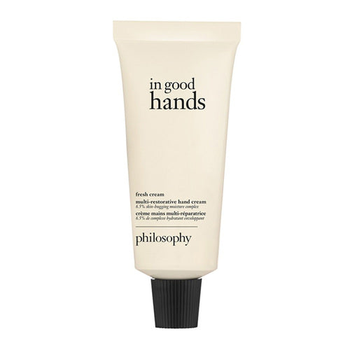 Crema de manos Philosophy In Good Hands, aroma Crema Fresca, 30 ml. Fórmula hidratante para manos suaves y protegidas en un tubo elegante y apto para viajes.
