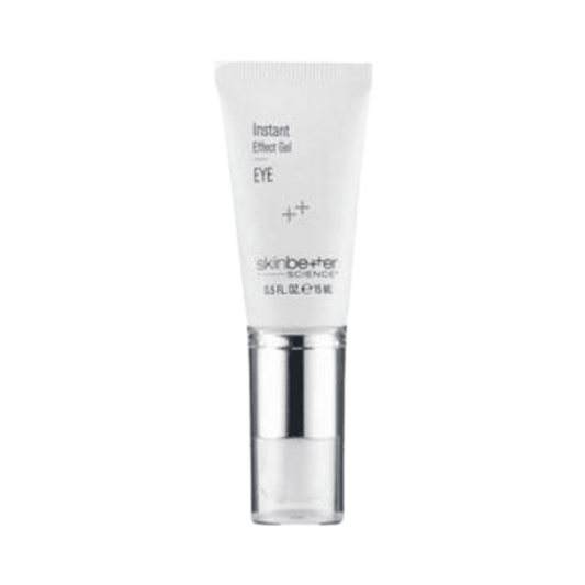Skinbetter Science Instant Effect Gel Eye i en elegant vit och silver 15 ml tub, designad för att minska svullnader och fina linjer runt ögonen.
