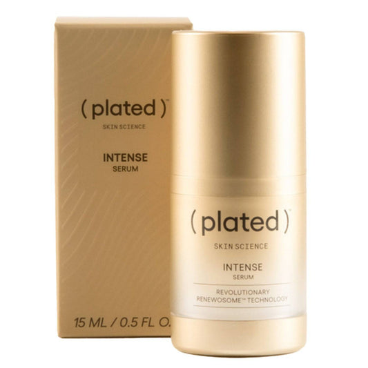 Luxury Plated Skin Science Intense ορός προσώπου, 15ml θεραπεία αντιγήρανσης με πρωτοποριακή φόρμουλα ανανέωσης δέρματος σε premium συσκευασία.