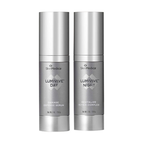 Compre el sistema SkinMedica LUMIVIVE para día y noche en eSkinCareStore. Sérums duales con Coenzima Q10 y Niacinamida para el cuidado de rostro y cuello.