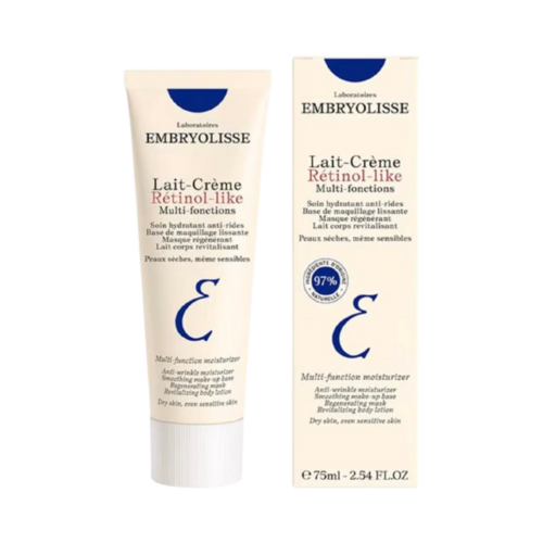 Embryolisse Lait クリーム レチノールのようなモイスチャライザー (商品箱入り) は、小じわを引き締めて滑らかにするための 97% 天然成分を特徴としています。