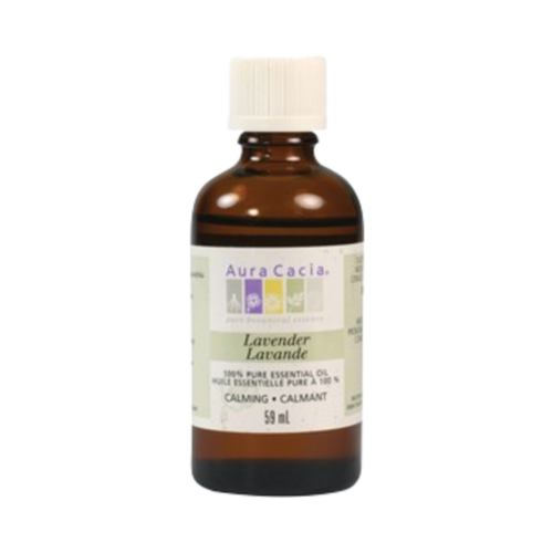 Αιθέριο Έλαιο Λεβάντας - Aura Cacia Lavender Oil σε μια καταπραϋντική φόρμουλα, συσκευασμένο σε καφέ γυάλινο μπουκάλι για άρωμα διακόσμησης σπιτιού και κήπου.