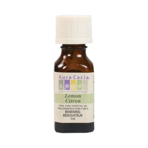 Aura Cacia Lemon Essential Oil בקבוק 15 מ"ל, עם ניחוח הדרים טהור לחידוש ארומתרפיה וצרכי ניחוח אורח חיים.