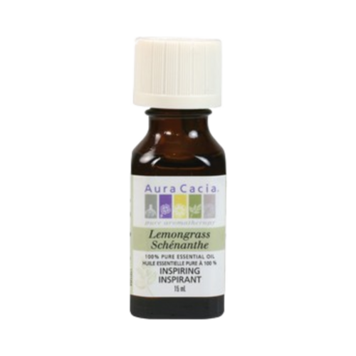 Aura Cacia Lemongrass ilmmeðferðarolía í 15 ml stærð, fullkomin til að hreinsa loft og skapa hvetjandi heimilisumhverfi.