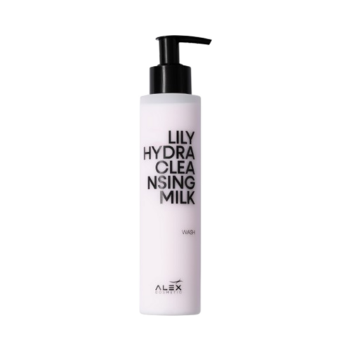 حليب التنظيف المرطب ليلي هيدرا من Alex Cosmetics في زجاجة مضخة بسيطة. مصمم للتنظيف اللطيف وإزالة المكياج بشكل فعال.