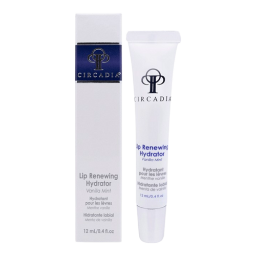 Circadia Lip Renewing Hydrator with Vanilla Mint σε σωληνάριο 12ml, παρουσιάζεται με επώνυμη συσκευασία κουτιού. Συσφίγγει, γεμίζει και ενυδατώνει τα ξηρά χείλη.