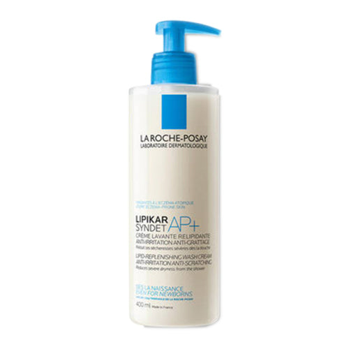 Nigh coirp dermatological La Roche Posay Lipikar Syndet AP+ i mbuidéal 400ml, arna fhoirmiú do leanaí nuabheirthe agus do dhaoine fásta a bhfuil craiceann tirim, seans maith go atópach acu.