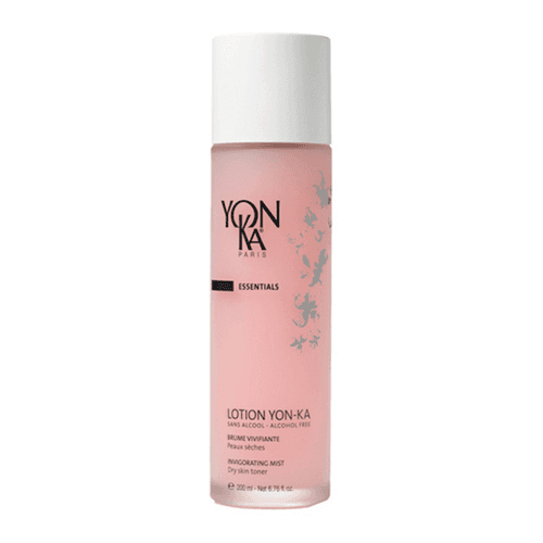 Yonka Lotion Yon-ka Invigorating Mist 200ml para pieles secas, frasco tónico rosa diseñado para refrescar y nutrir la piel sensible del rostro.