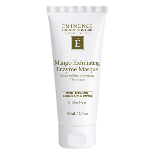 Προϊόν περιποίησης δέρματος Eminence Organics Mango Exfoliating Enzyme Masque. Διαθέτει ακτινιδίνη, βρωμελίνη και παπαΐνη για απαλή απολέπιση προσώπου.