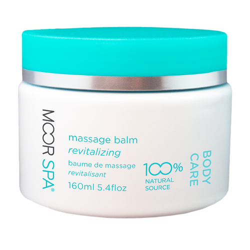 Moor Spa Massage Balm - קרם לחות מחייה לגוף במיכל אלגנטי של 160 מ"ל, מועשר בנענע, ורד ושעוות דבורים לטיפול מרגיע.