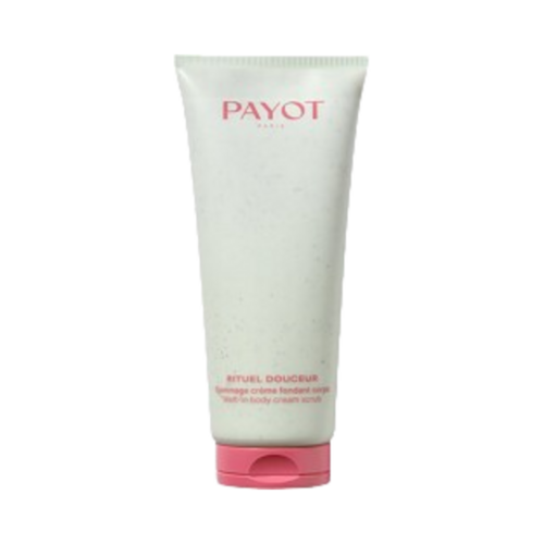 Payot Body Cream Scrub בעיצוב צינור אלגנטי, מושלם לשימוש במקלחת. מחליק ומחייה את העור עם חומרי פילינג מזינים.