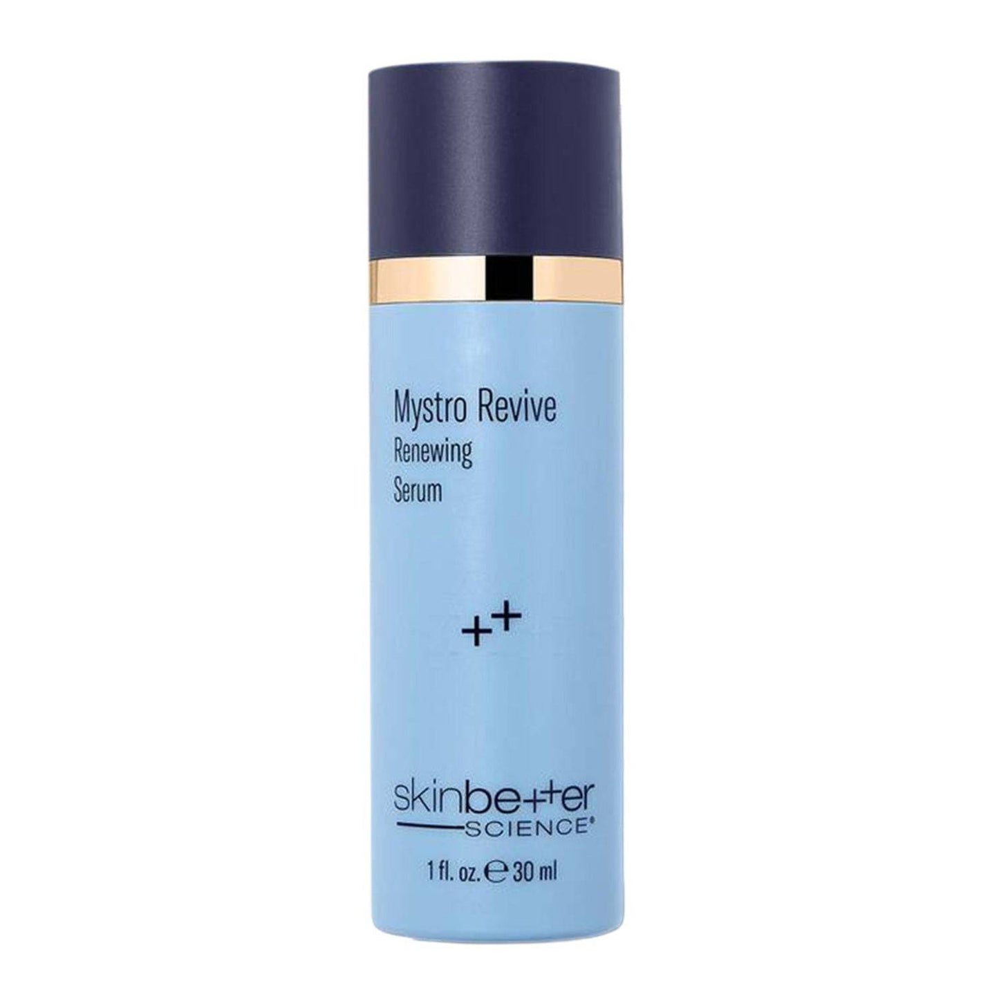 Skinbetter Science Revive Serum i mbuidéal gorm 30ml le caipín óir agus dubhghorm. Cóireáil aghaidhe ag díriú ar línte míne agus ar dhaingne an chraiceann.