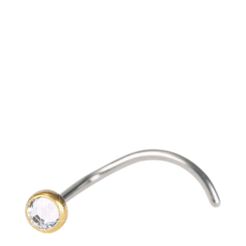Blomdahl Nose Bezel, Crystal - Golden Titanium (Curved Shape Pin) (3mm)