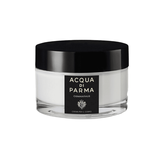 Acqua Di Parma Osmanthus Cream - Hydrating Body Moisturiser in elegant glass jar with black lid, ideal for soft, luminous skin care routine.