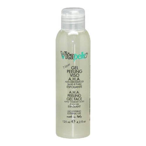 Phyto Sintesi AHA Facial Peeling Gel in einer durchsichtigen 125-ml-Flasche, ein Peeling mit AHA für eine glattere, verfeinerte Hautstruktur und Klarheit.