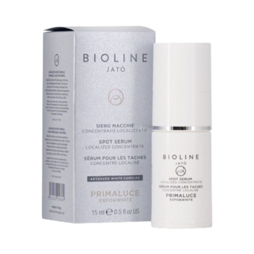 Bioline PRIMALUCE Serum 15% Exfoliating Illuminating, ansiktsserumbehandling i elegant vit flaska, förbättrar hudens lyster och exfoliering.