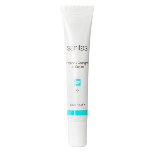 Sanitas Collagen Lip Serum עם פפטידים בשפופרת של 10 גרם, מושלם לשגרות טיפוח שפתיים המתמקדות ביובש וקמטוטים.