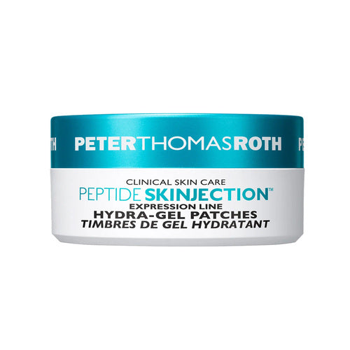 Peter Thomas Roth Peptide Skinjection Expression Line Hydra-Gel Patches en un elegante envase, diseñados para reducir las arrugas e hidratar el área debajo de los ojos.