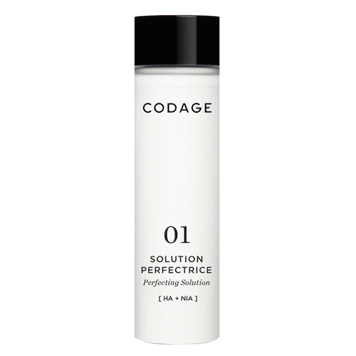 Tonico viso Codage Paris Perfecting Solution N 01 con HA e NIA per un'idratazione efficace e morbidezza della pelle in un'elegante bottiglia bianca.