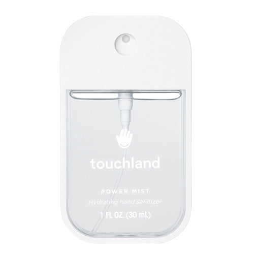 Touchland Power Mist Sanitizer - Beach Coco en una botella transparente minimalista que ofrece un lavado de manos humectante con una refrescante fragancia de coco.