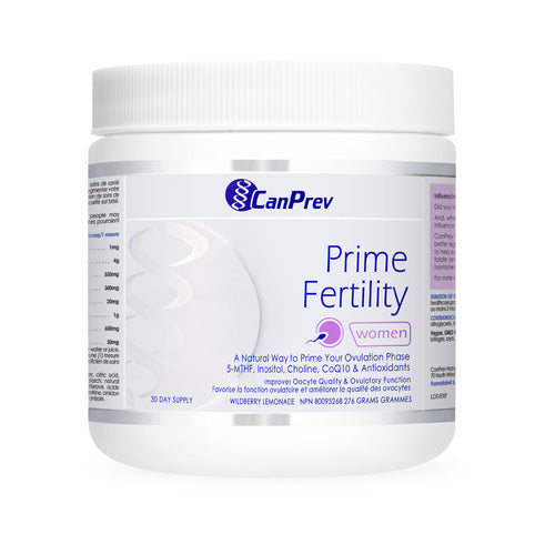 مكمل CanPrev Prime Fertility للسيدات بنكهة عصير الليمون البري. مساعد الخصوبة مع الكولين، CoQ10، وحمض الستريك لدعم متلازمة تكيس المبايض.