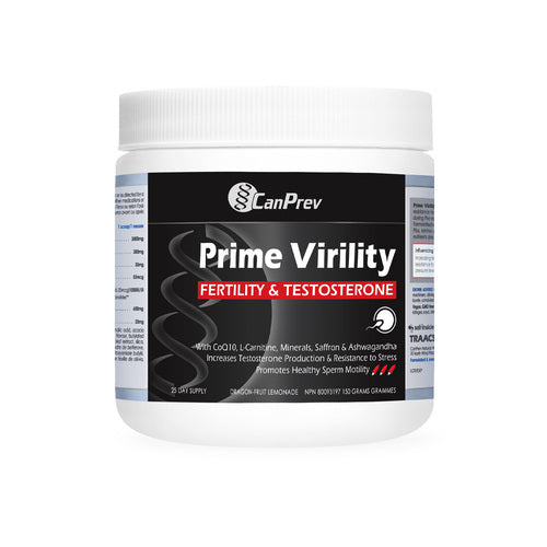 CanPrev Prime Virility superfood supplement supports fertility, testosterone production, and energy with key nutrients like CoQ10 and Ashwagandha.