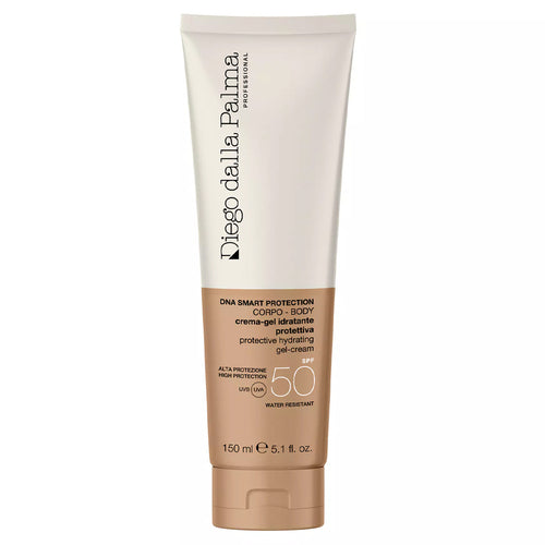 Front view of Diego dalla Palma Hydrating Gel-Cream SPF50, a body sunscreen with collagen and vitamin E for daily sun protection and moisture.
