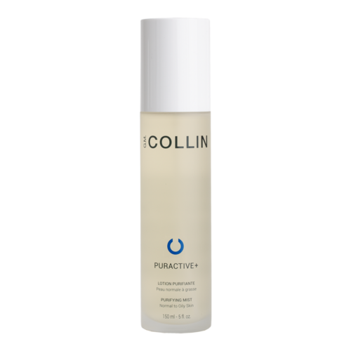 GM Collin の Puractive+ トリートメント ミストは、洗練された 150ml パッケージです。肌の色ムラや余分な皮脂をケアするスキンケアミスト。