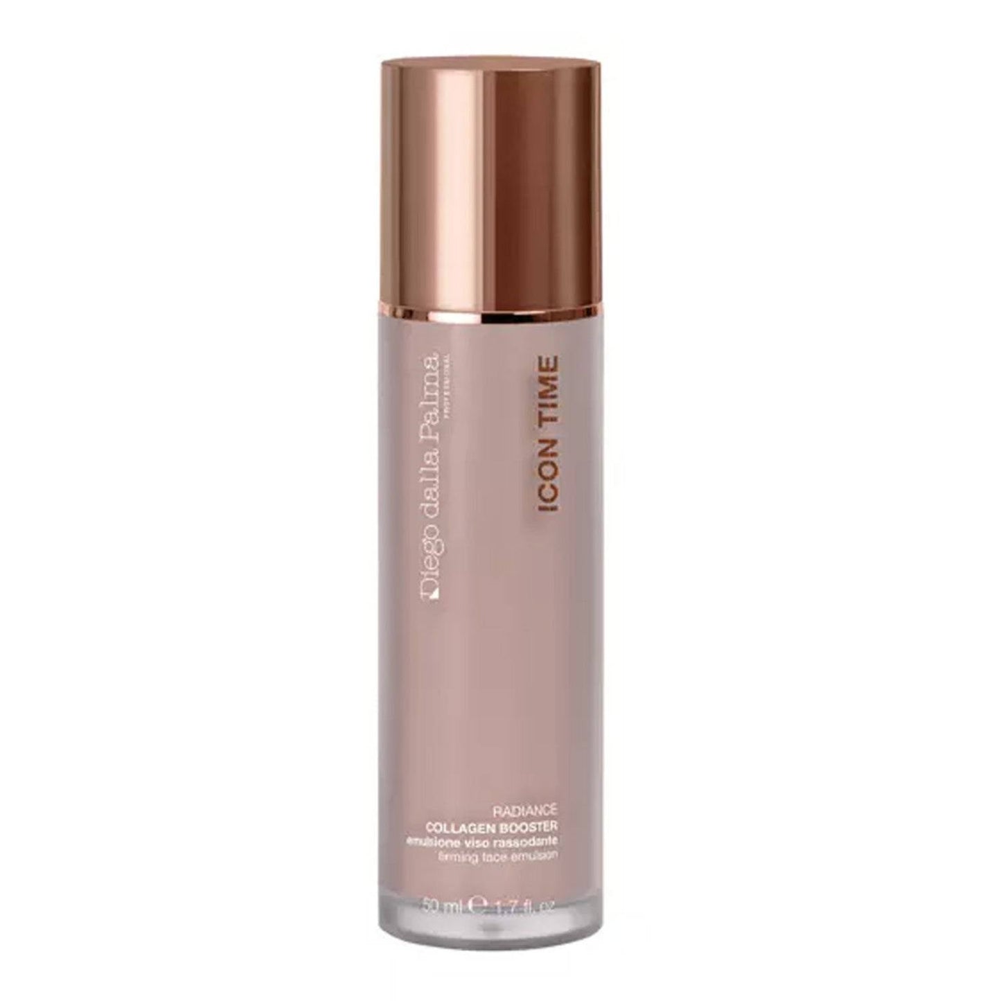 Diego dalla Palma Professional Radiance Collagen Booster Firming Face Emulsion בבקבוק ורוד זהב אלגנטי, אידיאלי לשגרות טיפוח עור אנטי אייג'ינג.