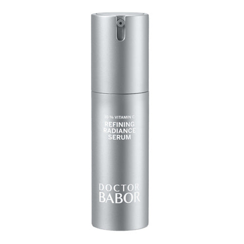 Ορός Babor Refining Radiance Vitamin C σε ασημί δοσομετρητή, ιδανικός για την επίτευξη λαμπερής επιδερμίδας και ομοιόμορφης επιδερμίδας στο σχήμα περιποίησης της επιδερμίδας.