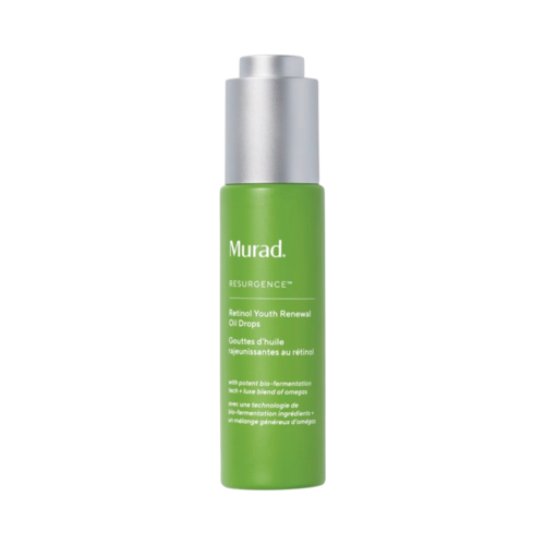 Murad Retinol Youth Renewal Oil Drops i elegant grön förpackning, idealisk för anti-aging hudvårdsrutiner riktade mot torr hud och rynkor.