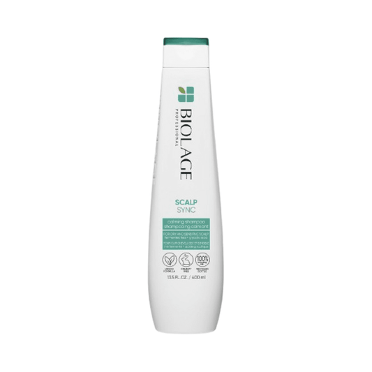 Μπουκάλι Biolage Scalp Sync Calming Shampoo 400ml για καταπραϋντικό ξηρό τριχωτό της κεφαλής και ενυδάτωση μαλλιών. Ιδανικό για τη φροντίδα του ευαίσθητου τριχωτού της κεφαλής στις ρουτίνες περιποίησης μαλλιών.