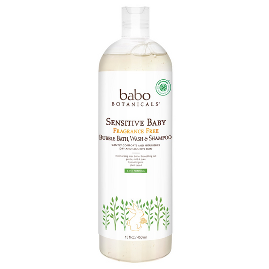 Babo Botanicals Sensitive Baby Fragrance Free Bubble Bath, Wash and Shampoo