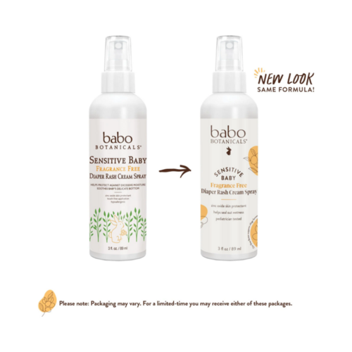 Babo Botanicals Diaper Rash Cream - Baby Cream shown in updated and previous packaging, both featuring zinc oxide for rash prevention.