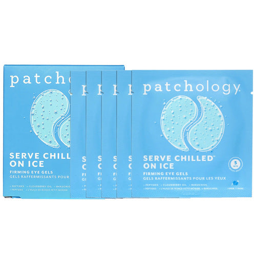 Patchology Serve Chilled On Ice ファーミング アイ ジェル 5 パックは、コラーゲン、ペプチド、ビタミン C を配合し、小じわやむくみを滑らかにします。