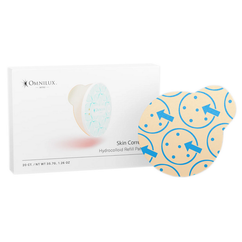 Omnilux Skin Corrector 的水胶体补充贴片,专为针对皱纹和炎症的面部治疗而设计,含有活性成分。
