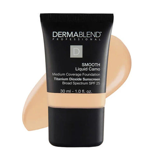 كريم أساس Dermablend Smooth Liquid Camo باللون البيج العاجي، أنبوب 30 مل مع عامل حماية من الشمس SPF 25، يوفر تغطية مرطبة وغير لامعة.