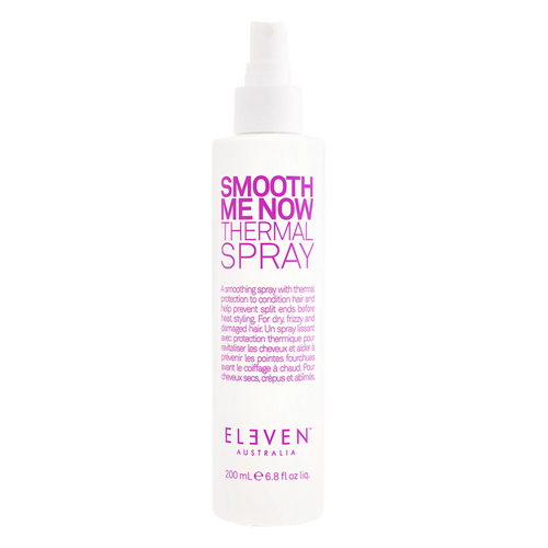 Eleven Australia Smooth Me Now Thermal Spray for hair care. Lightweight formula with argan oil and chamomile for frizz control and thermal protection.