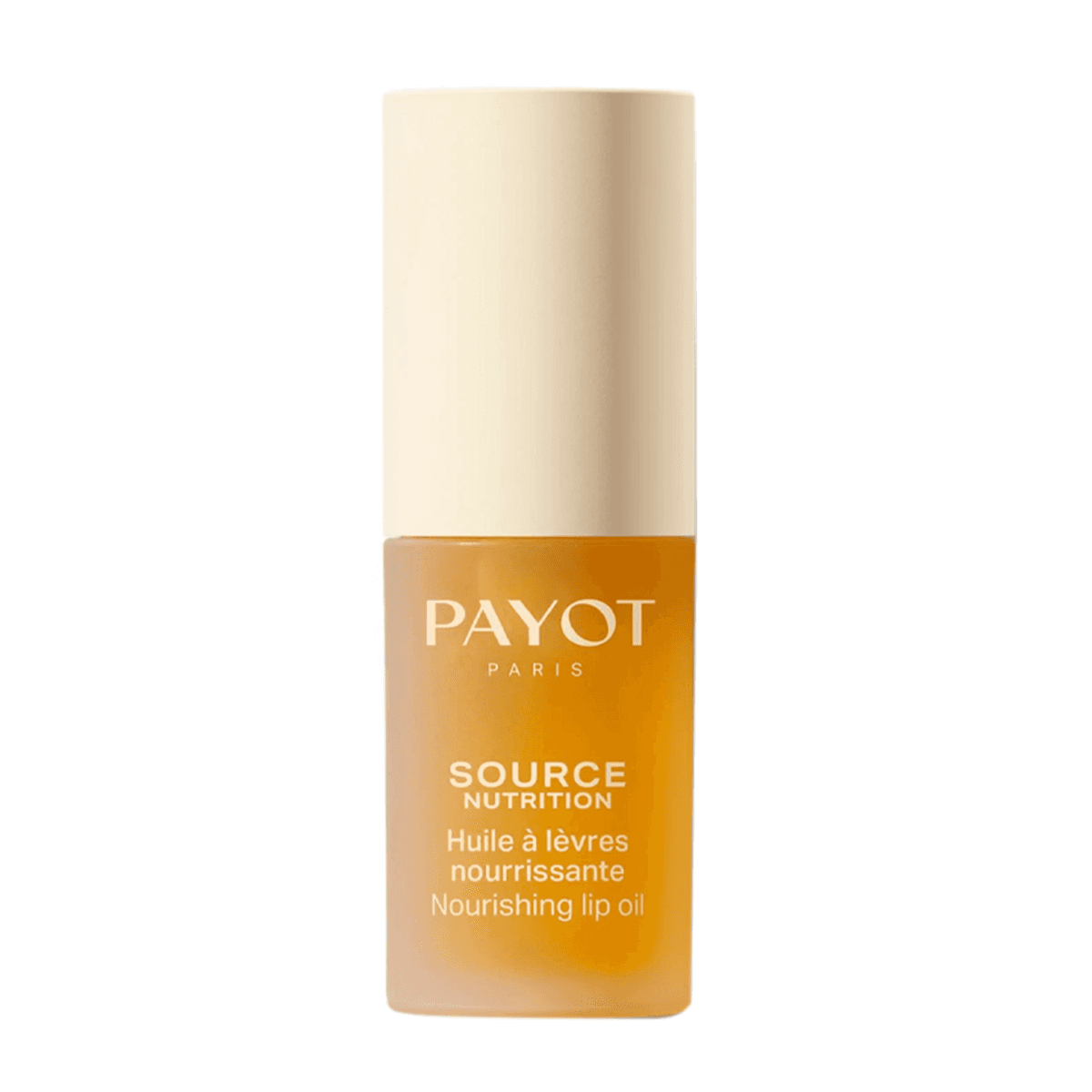 Payot Source Nutrition ナリシング リップ オイルは、洗練されたアンバーとベージュのボトルに入っており、深い栄養で乾燥した唇に潤いを与え、ケアするのに最適です。
