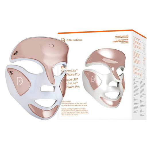 Ο Dr Dennis Gross Spectralite FaceWare Pro με συσκευασία λιανικής, που παρουσιάζει μάσκα LED καθαρισμένη από το FDA για εξομάλυνση των ρυτίδων και εξάλειψη της ακμής.
