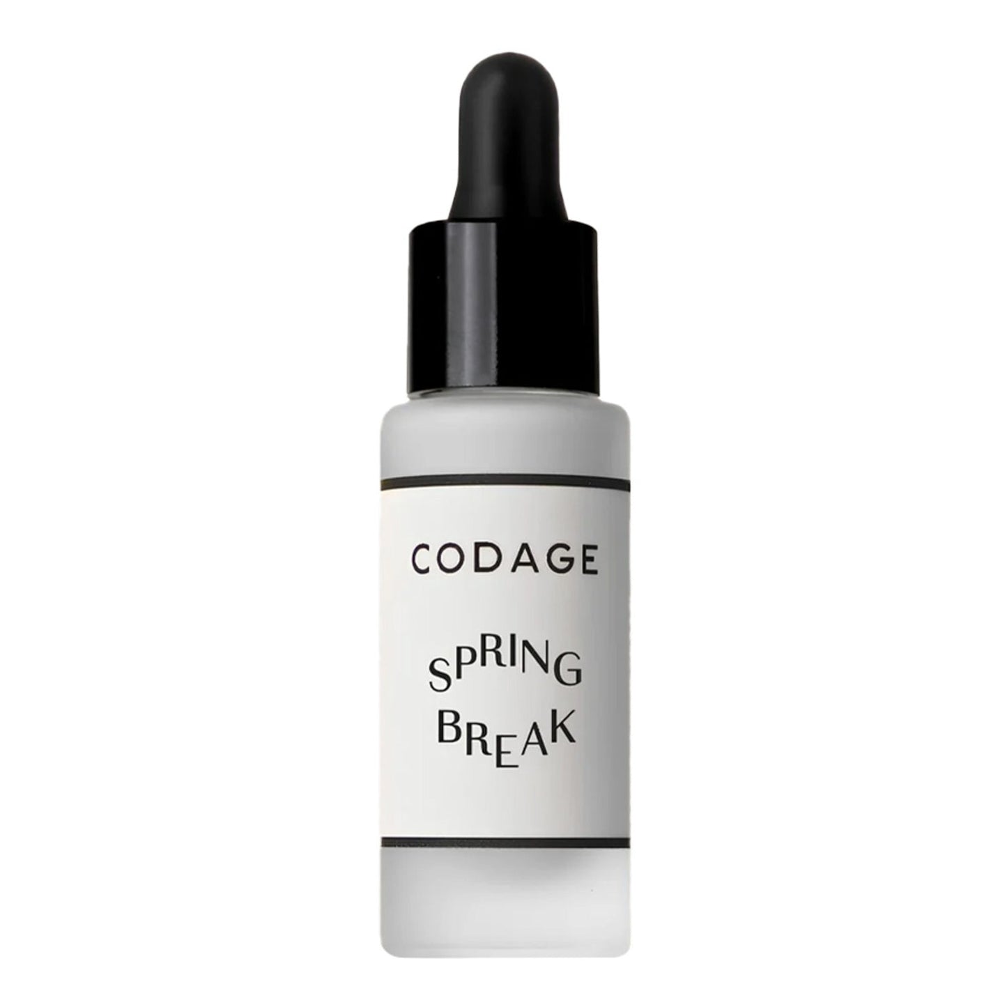 Siero Codage Paris Detox & Skin Awakening Edition in un flacone contagocce in vetro smerigliato. L'etichetta Spring Break mette in risalto la sua formula rivitalizzante per la cura della pelle.