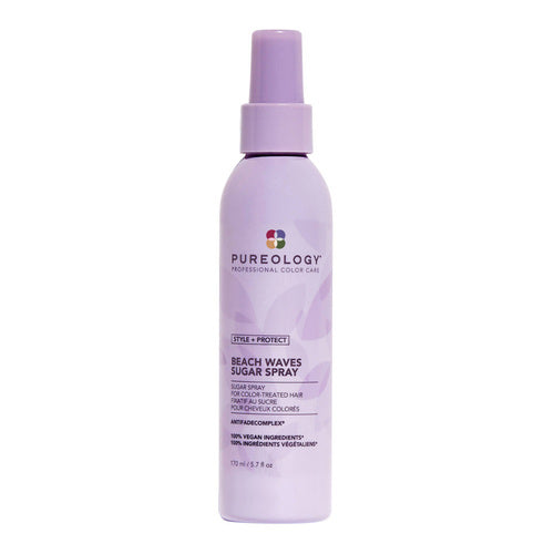 Pureology Style + Protect Beach Waves Sugar Spray في عبوة أنيقة من الخزامى، رذاذ ذو ملمس غير باهت للحصول على أمواج شاطئية ناعمة مع الورد وفيتامين E.