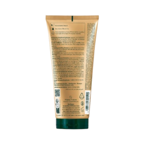 Πίσω σωληνάριο Rene Furterer Karite Shampoo 200ml με πλήρη περιγραφή του προϊόντος, οδηγίες χρήσης και λεπτομέρειες συστατικών για την περιποίηση των μαλλιών.