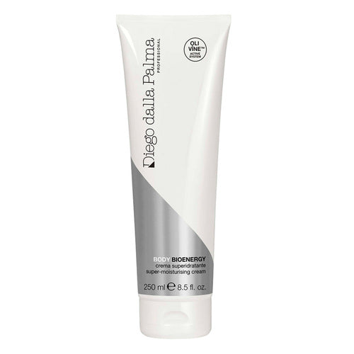 Front view of Diego dalla Palma Professional Super Moisturizing Cream in sleek white and silver packaging, enriched with Argan Oil and Vitamin E.