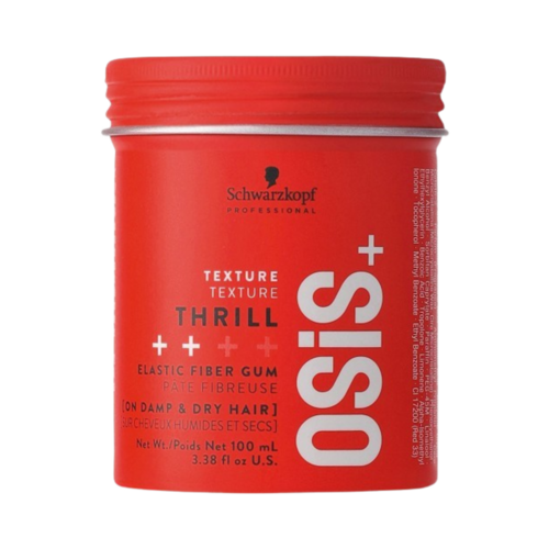 منتج تصفيف الشعر من الألياف المرنة OSiS+ Thrill في وعاء أحمر غامق، مثالي لعمل تسريحات شعر مزخرفة، يُباع بواسطة eSkinStore.