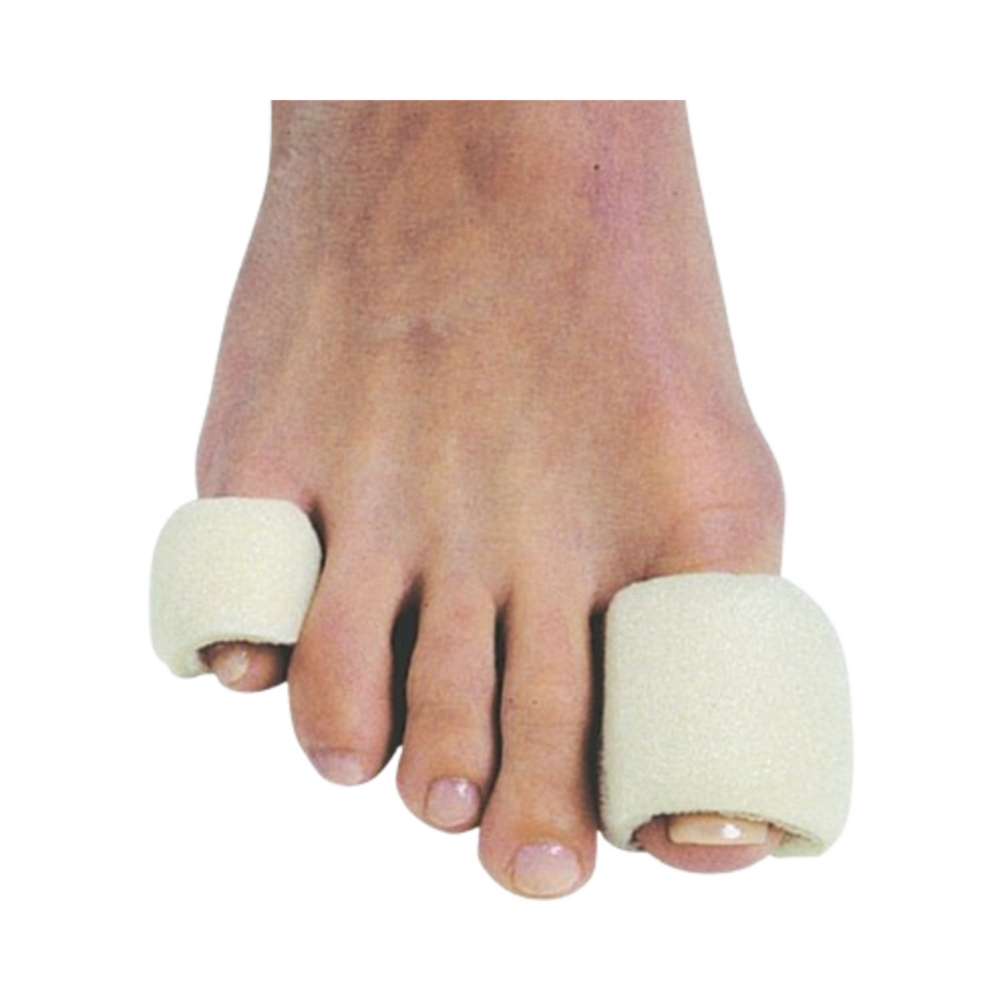 Bende in schiuma media sulle dita dei piedi, che offrono comfort e protezione da calli e sfregamenti, ideali per la cura quotidiana del piede.